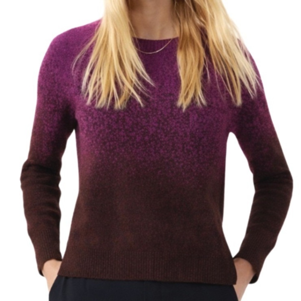 Athleta Womens Jacquard Crew Sweater Purple Ombre Merino Wool Blend Size M